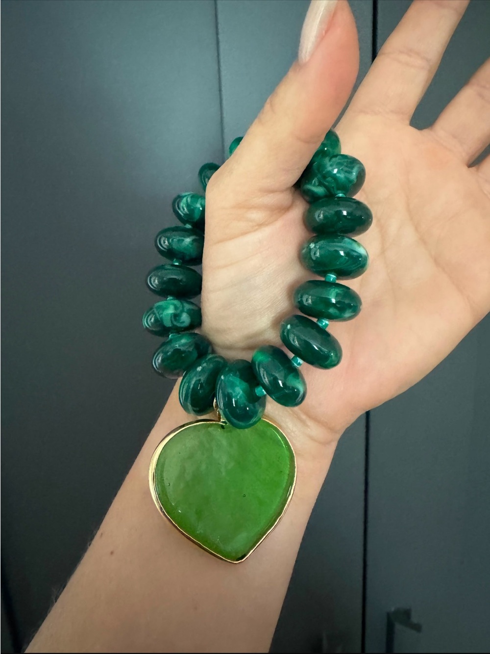 Green Heart Pendant Bead Bracelet - Women Jewelry